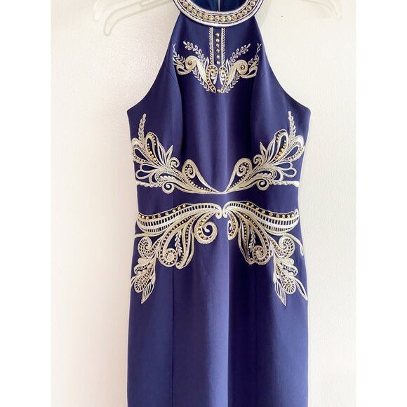 Lilly Pulitzer Benita Shift Navy Gold Embroidered Beaded Cocktail Dress Size 0 - Picture 5 of 16